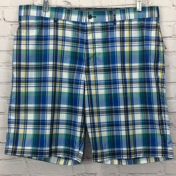 Ben Hogan Golf Shorts Men's Size 38 Blue Multicolor Plaid Chino Flat Front Sport - Picture 4 of 8